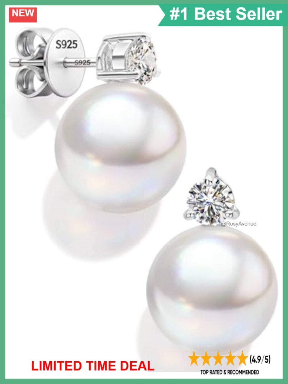 Sterling Silver Swarovski Pearl Stud Earrings Gift for Women